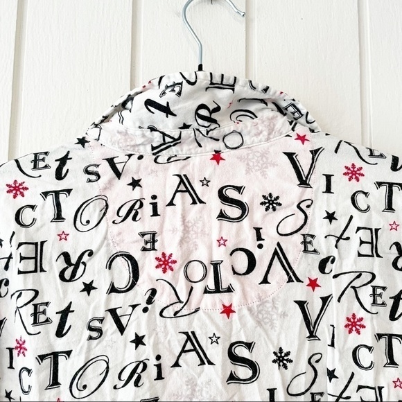 Victoria's Secret White, Black, and Red Snowflake Flannel Pajama Shirt - Picture 6 of 9